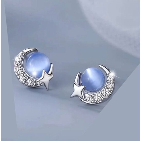 Sterling Silver Moon and Star Earrings - Picture 4 of 4